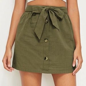 NWOT Shein Army Green Belted Button Up Skirt L